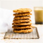 A stack of crisp oatmeal cookies.
