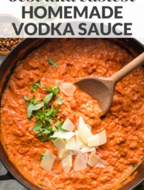 The BEST recipe for homemade vodka sauce - tomatoes, cream, the real deal. Easy, delicious, goes with anything, ready in about 20 minutes!