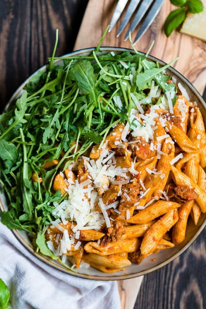 Penne Alla Vodka with Chorizo + SunDried Tomatoes Nourish and Fete