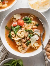 We love this White Bean Tortellini Soup for something homemade, healthy, and satisfying on the busiest nights. It's got tender cheese-filled tortellini cooked right in the broth, the zip of Italian tomatoes and herbs, and creamy white beans for added protein. Best of all, it's no-fail and ready in just 20 minutes.