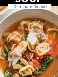 We love this White Bean Tortellini Soup for something homemade, healthy, and satisfying on the busiest nights. It's got tender cheese-filled tortellini cooked right in the broth, the zip of Italian tomatoes and herbs, and creamy white beans for added protein. Best of all, it's no-fail and ready in just 20 minutes.