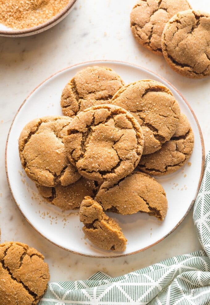 Small plate full of ginger molasses cookies.