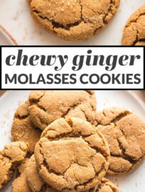 Soft, tender, chewy ginger molasses cookies have crackly, sparkling tops and perfectly-spiced flavor. They will make your house smell amazing and take just 30 minutes, start to finish. These are a holiday favorite, but my family requests them year-round!