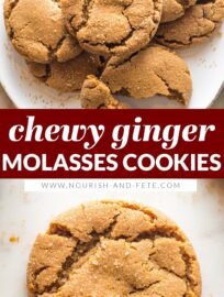 Soft, tender, chewy ginger molasses cookies have crackly, sparkling tops and perfectly-spiced flavor. They will make your house smell amazing and take just 30 minutes, start to finish. These are a holiday favorite, but my family requests them year-round!