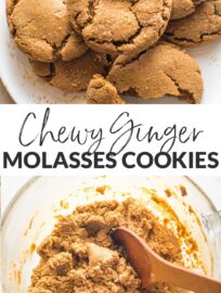 Soft, tender, chewy ginger molasses cookies have crackly, sparkling tops and perfectly-spiced flavor. They will make your house smell amazing and take just 30 minutes, start to finish. These are a holiday favorite, but my family requests them year-round!