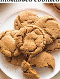 Soft, tender, chewy ginger molasses cookies have crackly, sparkling tops and perfectly-spiced flavor. They will make your house smell amazing and take just 30 minutes, start to finish. These are a holiday favorite, but my family requests them year-round!