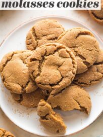 Soft, tender, chewy ginger molasses cookies have crackly, sparkling tops and perfectly-spiced flavor. They will make your house smell amazing and take just 30 minutes, start to finish. These are a holiday favorite, but my family requests them year-round!