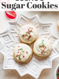 Soft eggnog sugar cookies spiced with nutmeg and cinnamon and swept with a lovely, easy to make frosting. Incredibly, irresistibly soft!