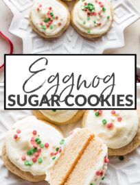 Soft eggnog sugar cookies spiced with nutmeg and cinnamon and swept with a lovely, easy to make frosting. Incredibly, irresistibly soft!