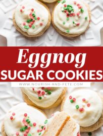 Soft eggnog sugar cookies spiced with nutmeg and cinnamon and swept with a lovely, easy to make frosting. Incredibly, irresistibly soft!