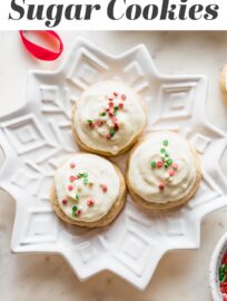 Soft eggnog sugar cookies spiced with nutmeg and cinnamon and swept with a lovely, easy to make frosting. Incredibly, irresistibly soft!