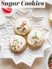 Soft eggnog sugar cookies spiced with nutmeg and cinnamon and swept with a lovely, easy to make frosting. Incredibly, irresistibly soft!