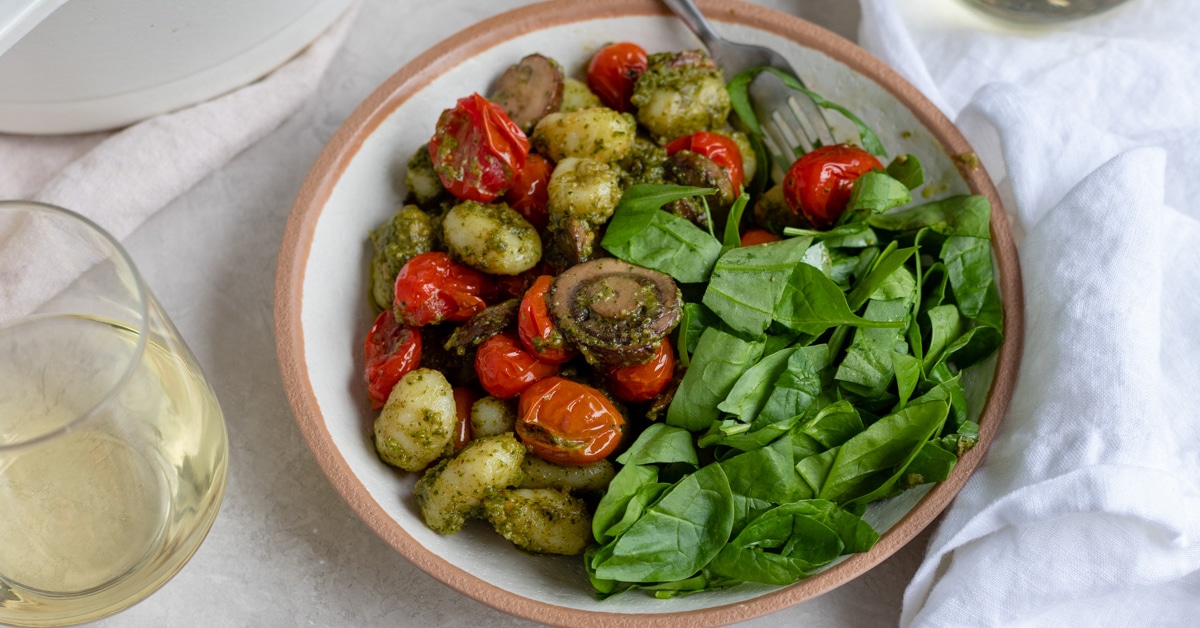 Gnocchi with Pesto and Charred Cherry Tomatoes Nourish and Fete