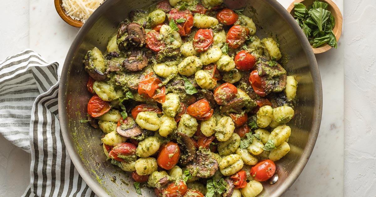 Pesto Gnocchi with Charred Cherry Tomatoes