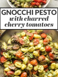 Tender gnocchi pair perfectly with basil pesto and oven-charred cherry tomatoes for an amazing meal ready to eat in 25 minutes!