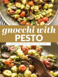 Tender gnocchi pair perfectly with basil pesto and oven-charred cherry tomatoes for an amazing meal ready to eat in 25 minutes!