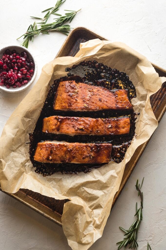 Glazed salmon ready to bake.