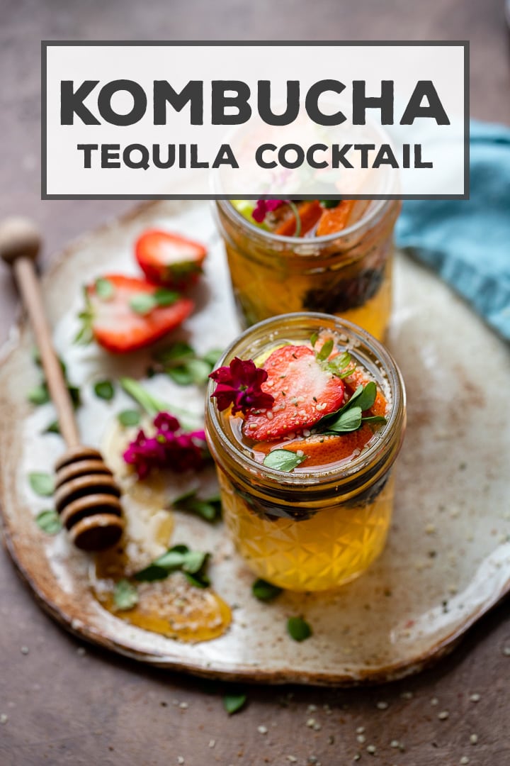 An easy tequila kombucha cocktail recipe with a squeeze of lime and drizzle of honey, perfect for sipping and entertaining. Cheers! #tequila #kombucha #easycocktails