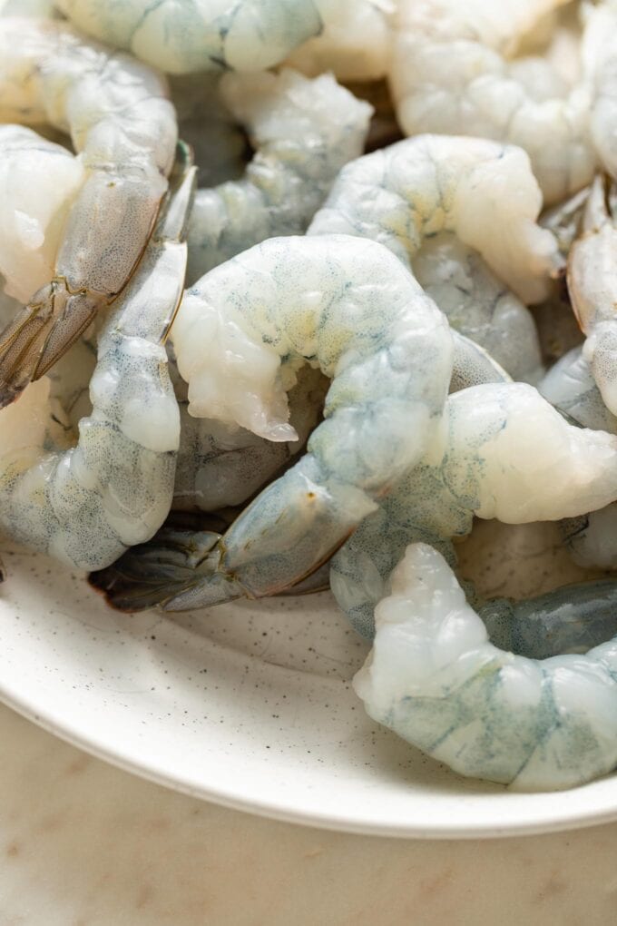 Close-up image of raw shrimp.
