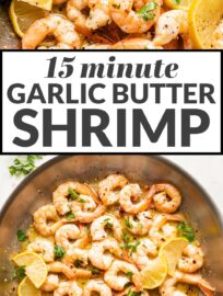 Everyone loves these Garlic Butter Shrimp with fresh lemon juice and a hint of red pepper. And they're ready in just 15 minutes!