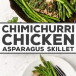 Life-changing chimichurri chicken skillet! So fast and easy to make, flavorful, and HEALTHY. Easy to make and featured in a gorgeous cast-iron skillet made in the USA by Marquette Castings. #ad #castiron #chimichurri