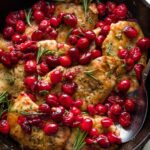 Close up of a balsamic cranberry chicken skillet.