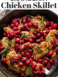 This simple Cranberry Chicken Skillet takes about 25 minutes and is absolutely irresistible thanks to a bit of balsamic vinegar and brown sugar. It's cozy and easy to make yet elevated. A fall and winter dinner winner!