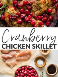 This simple Cranberry Chicken Skillet takes about 25 minutes and is absolutely irresistible thanks to a bit of balsamic vinegar and brown sugar. It's cozy and easy to make yet elevated. A fall and winter dinner winner!