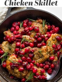 This simple Cranberry Chicken Skillet takes about 25 minutes and is absolutely irresistible thanks to a bit of balsamic vinegar and brown sugar. It's cozy and easy to make yet elevated. A fall and winter dinner winner!