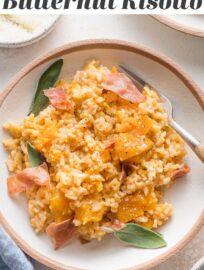 This Instant Pot risotto with butternut squash is creamy, flavorful, and easy to cook entirely in your Instant Pot or other pressure cooker. We love the cubes of sweet butternut squash, fragrant sage, tangy Parmesan, and crisped prosciutto on top for an elegant but easy finishing touch.