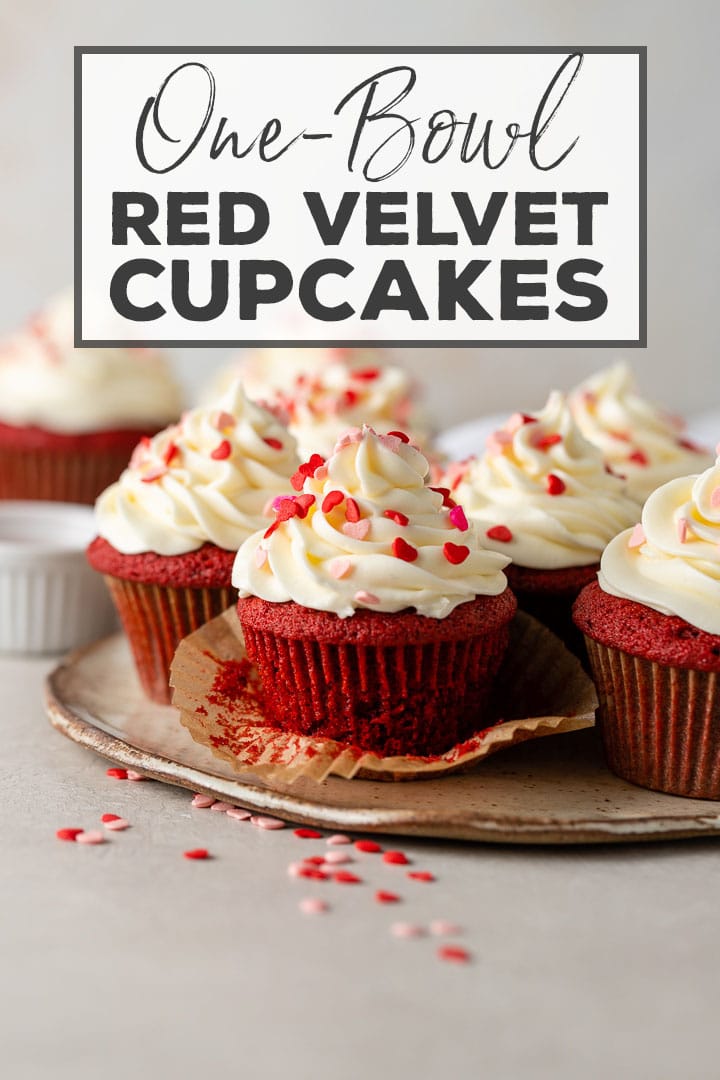 The BEST red velvet cupcakes made in just ONE BOWL! Everyone will think you slaved over these - the cake is crazy moist and has the most perfect cream cheese frosting! #redvelvet #cupcakes #onebowl