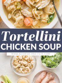 This easy yet comforting Chicken Tortellini Soup will fill your belly and soul! We love the flavorful broth, tender shredded chicken, pillowy cheese tortellini, and plenty of garlic and Italian herbs. Best of all, it takes just 30 minutes and one pot to make.