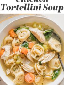 This easy yet comforting Chicken Tortellini Soup will fill your belly and soul! We love the flavorful broth, tender shredded chicken, pillowy cheese tortellini, and plenty of garlic and Italian herbs. Best of all, it takes just 30 minutes and one pot to make.