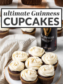 A MUST for St. Patrick's Day or the beer lover! The best, most decadent chocolate Guinness cupcakes topped with luscious Irish cream frosting. Plus they're easy to make and ready in less than 45 minutes!