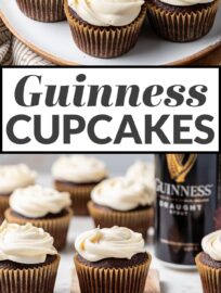 A MUST for St. Patrick's Day or the beer lover! The best, most decadent chocolate Guinness cupcakes topped with luscious Irish cream frosting. Plus they're easy to make and ready in less than 45 minutes!