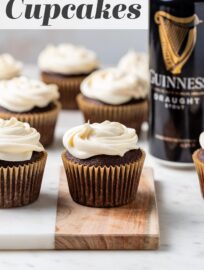 A MUST for St. Patrick's Day or the beer lover! The best, most decadent chocolate Guinness cupcakes topped with luscious Irish cream frosting. Plus they're easy to make and ready in less than 45 minutes!