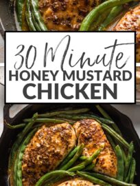 This simple recipe produces juicy, flavorful Honey Mustard Chicken seared and baked in the most delicious pan sauce. You'll love this fool-proof method for perfectly cooked chicken breasts and green beans together in a healthy, easy, one-skillet meal.