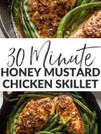 This simple recipe produces juicy, flavorful Honey Mustard Chicken seared and baked in the most delicious pan sauce. You'll love this fool-proof method for perfectly cooked chicken breasts and green beans together in a healthy, easy, one-skillet meal.