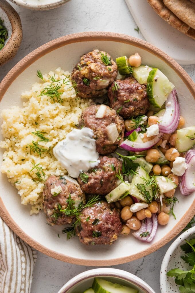These Moroccan-inspired Lamb Meatballs are quick to make but tender, delicious, and a fun way to diversify your dinner routine with Mediterranean vibes. Plenty of herbs add flavor to the beef-lamb mixture, which then bakes in the oven for hands-off convenience. Serve with couscous or rice, your favorite veggies, and fresh pita for bonus points.