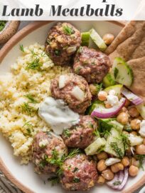 These Moroccan-inspired Lamb Meatballs are quick to make but tender, delicious, and a fun way to diversify your dinner routine with Mediterranean vibes. Plenty of herbs add flavor to the beef-lamb mixture, which then bakes in the oven for hands-off convenience. Serve with couscous or rice, your favorite veggies, and fresh pita for bonus points.