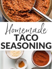 Making your own taco seasoning is economical, easy, and delicious! This recipe uses pantry staples and is designed to whip up a large batch you can keep in a jar and use to season all your favorite tacos, week after week. It tastes much more fresh than store-bought seasoning packets and allows you to skip all the preservatives and focus on flavor.