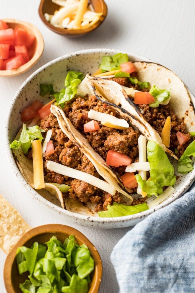 Instant Pot tacos made with ground beef.