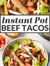 Instant Pot tacos with ground beef and salsa are a go-to weeknight dinner. Simple, kid-friendly, and so delicious. Best of all, they take less than 30 minutes, and you can prep taco toppings while the pressure cooker does all the work.