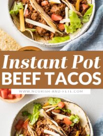 Instant Pot tacos with ground beef and salsa are a go-to weeknight dinner. Simple, kid-friendly, and so delicious. Best of all, they take less than 30 minutes, and you can prep taco toppings while the pressure cooker does all the work.