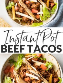 Instant Pot tacos with ground beef and salsa are a go-to weeknight dinner. Simple, kid-friendly, and so delicious. Best of all, they take less than 30 minutes, and you can prep taco toppings while the pressure cooker does all the work.