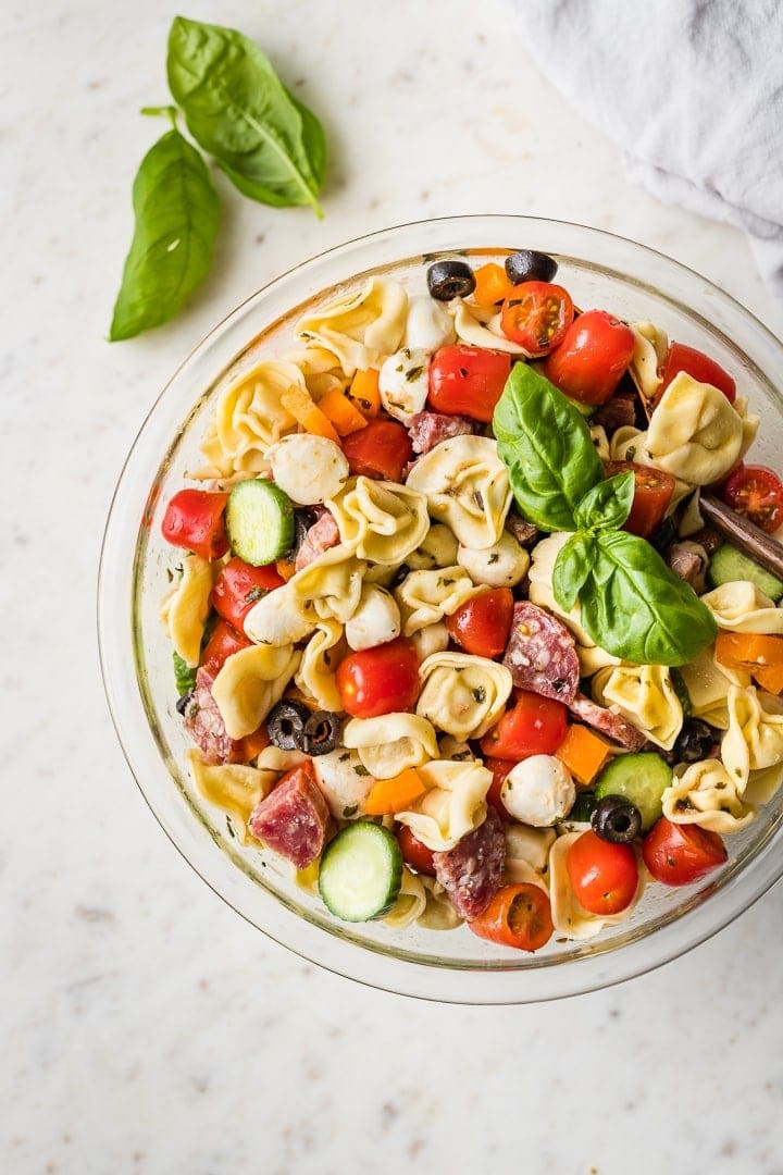 Cheesy Tortellini Italian Pasta Salad - Nourish and Fete