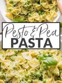 This pesto pasta and peas recipe is quick, easy, and totally delicious! Make your own pesto or use store-bought: either way, this can be ready in less than 20 minutes and makes a lovely light meal.