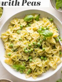 This pesto pasta and peas recipe is quick, easy, and totally delicious! Make your own pesto or use store-bought: either way, this can be ready in less than 20 minutes and makes a lovely light meal.