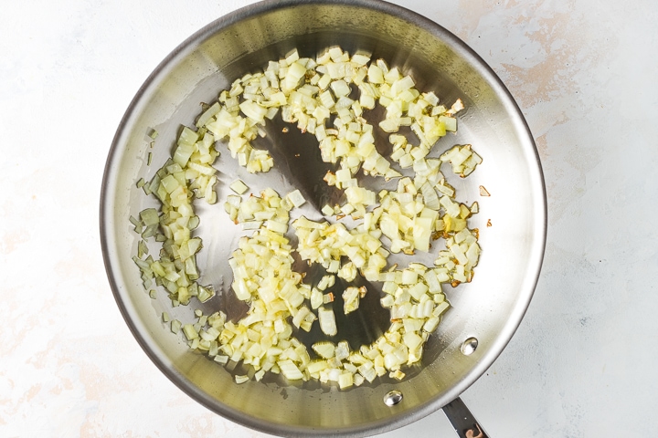 Skillet with sauteed onions.