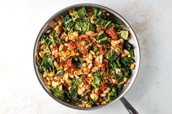 Finished Tuscan white bean skillet.